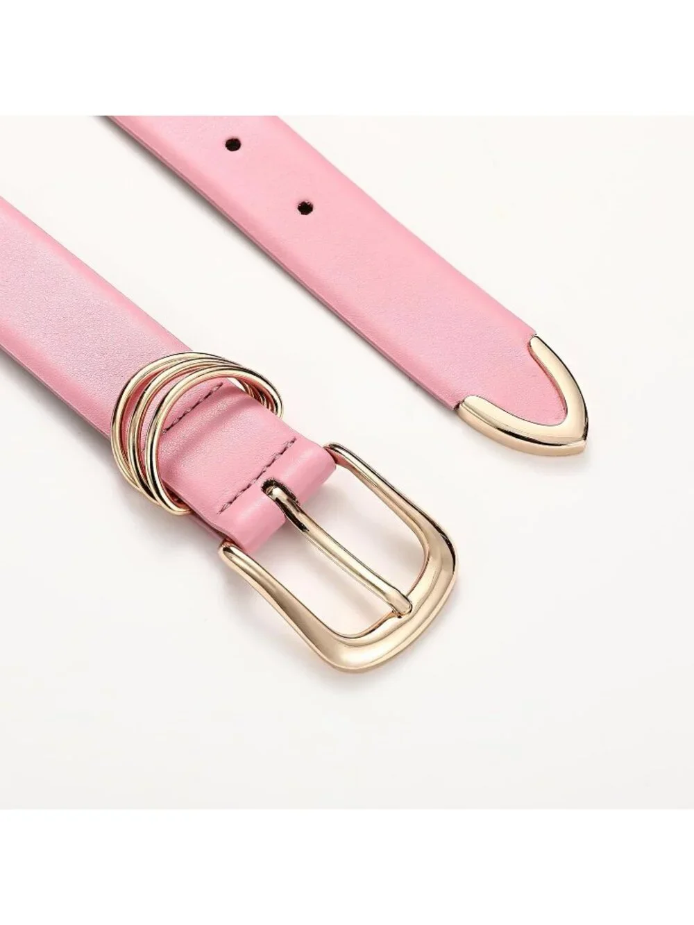 Women Pink Leather Waist Dress Belt For Pants Jeans Fashion With Gold Buckle